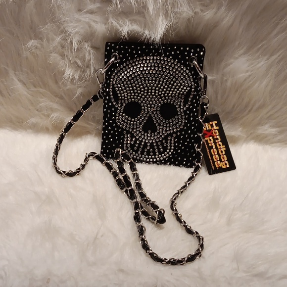 BLACK SKULL DESIGN RHINESTONE PETITE CROSSBODY SLING - Picture 1 of 4